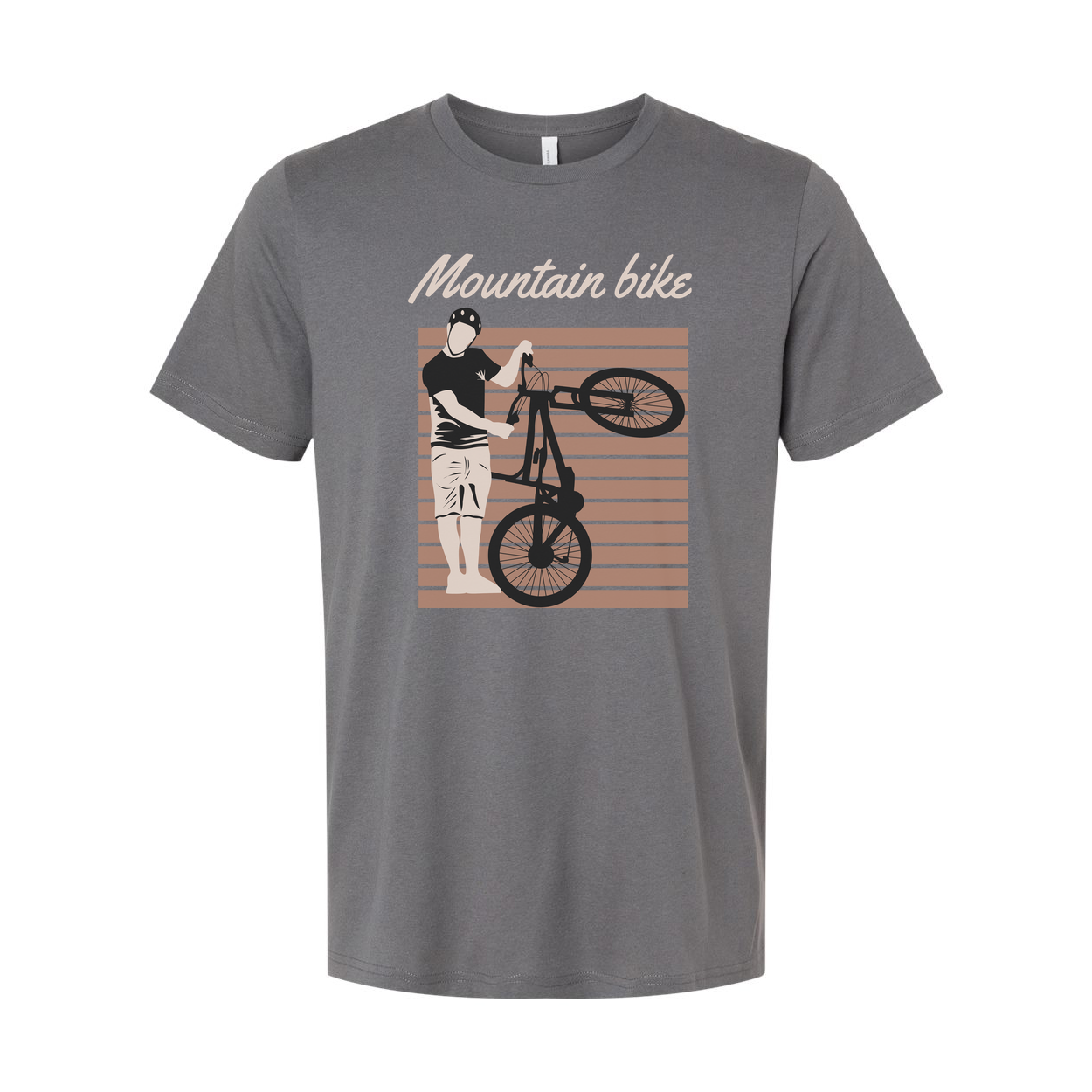 Unisex Mountain Bike Graphic Tee Featuring Rider Lifting Bike Against Retro Striped Background Artwork