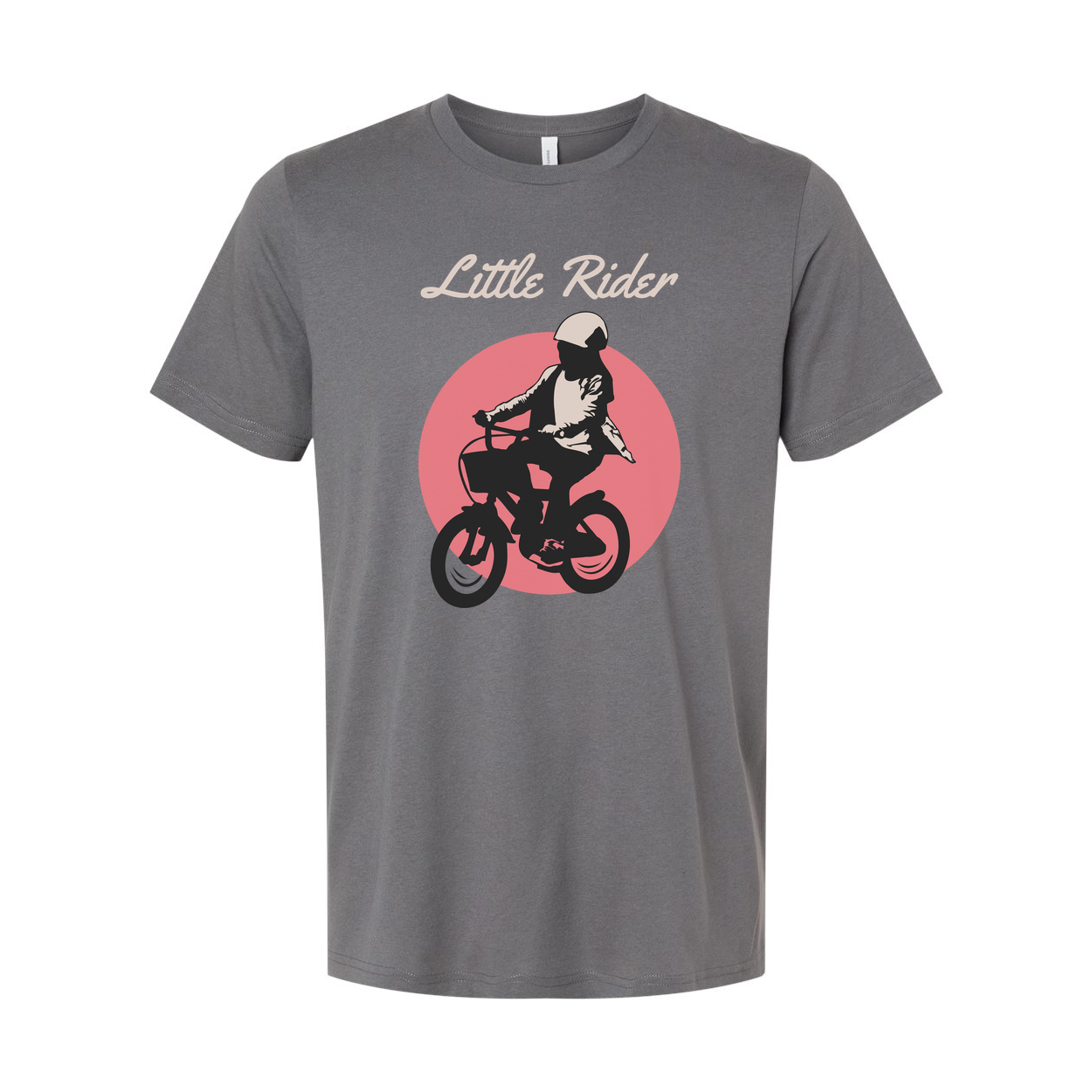 Little Rider Biking Graphic Unisex T Shirt With Pink Circle Backdrop For Casual Wear