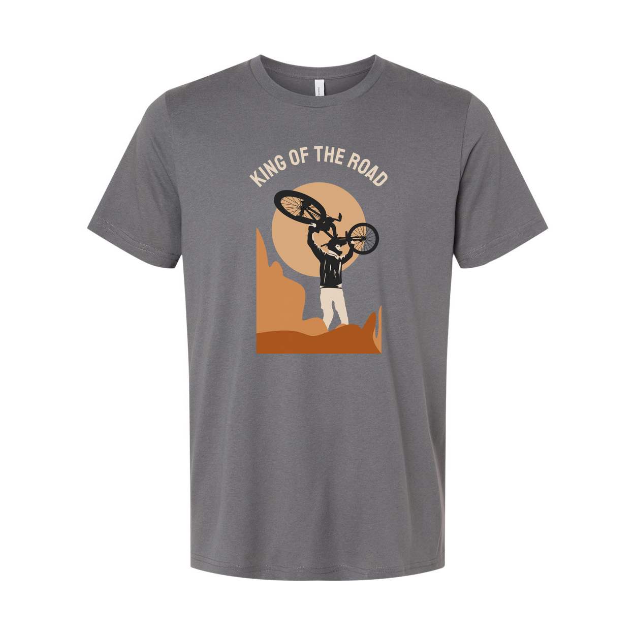 King Of The Road Cycling Graphic Unisex T Shirt Featuring Desert Canyon Silhouette And Sunset