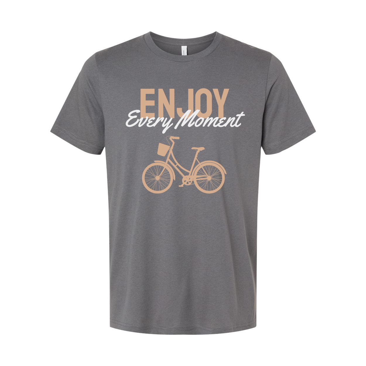 Unisex Cycling Tee With Peach Bicycle Print And Enjoy Every Moment Phrase Graphic