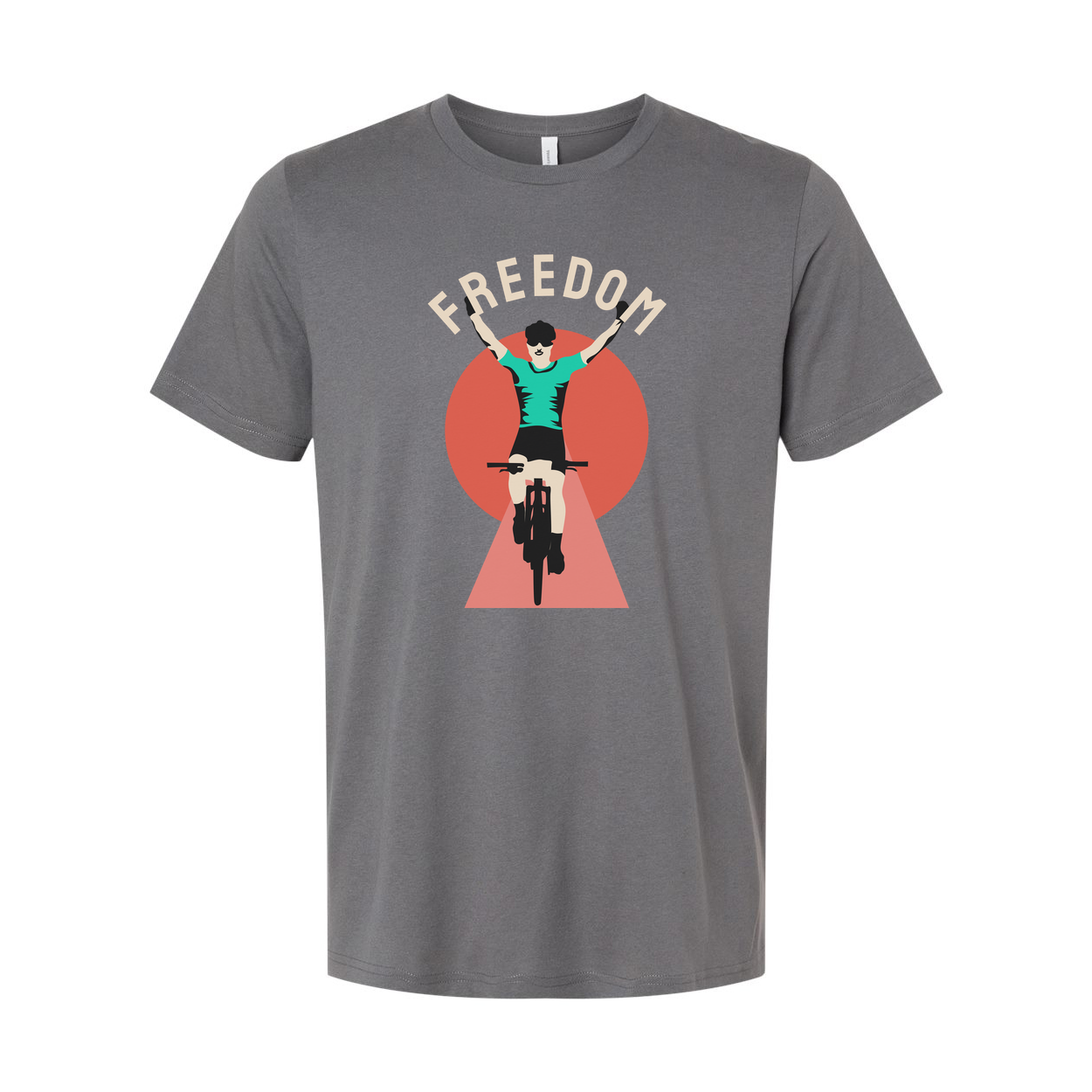 Unisex Cycling Graphic T Shirt With Rider Silhouette and Freedom Arch Design For Active Wear