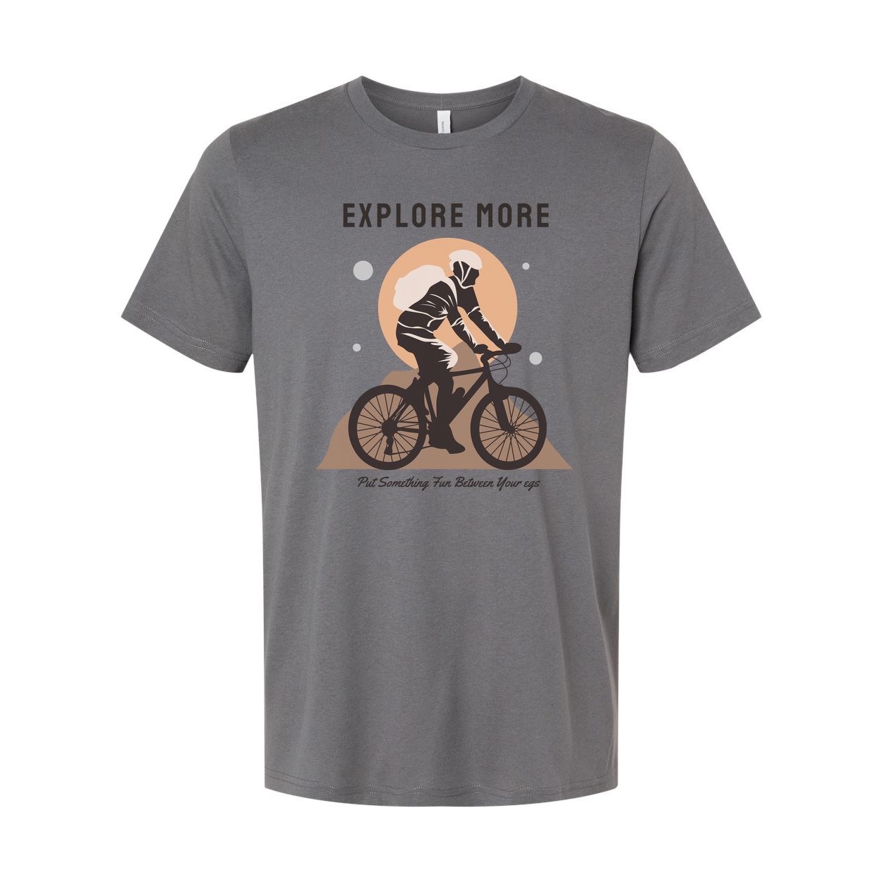 Unisex Cycling Graphic Tee With Explore More Motif Featuring A Rider On A Mountain Trail