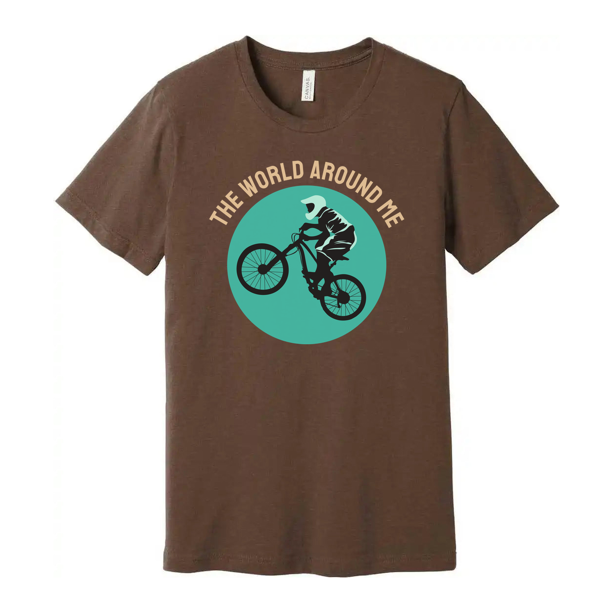 Unisex Cycling Graphic T Shirt With Rider Silhouette Inside Teal Circle Design Artwork