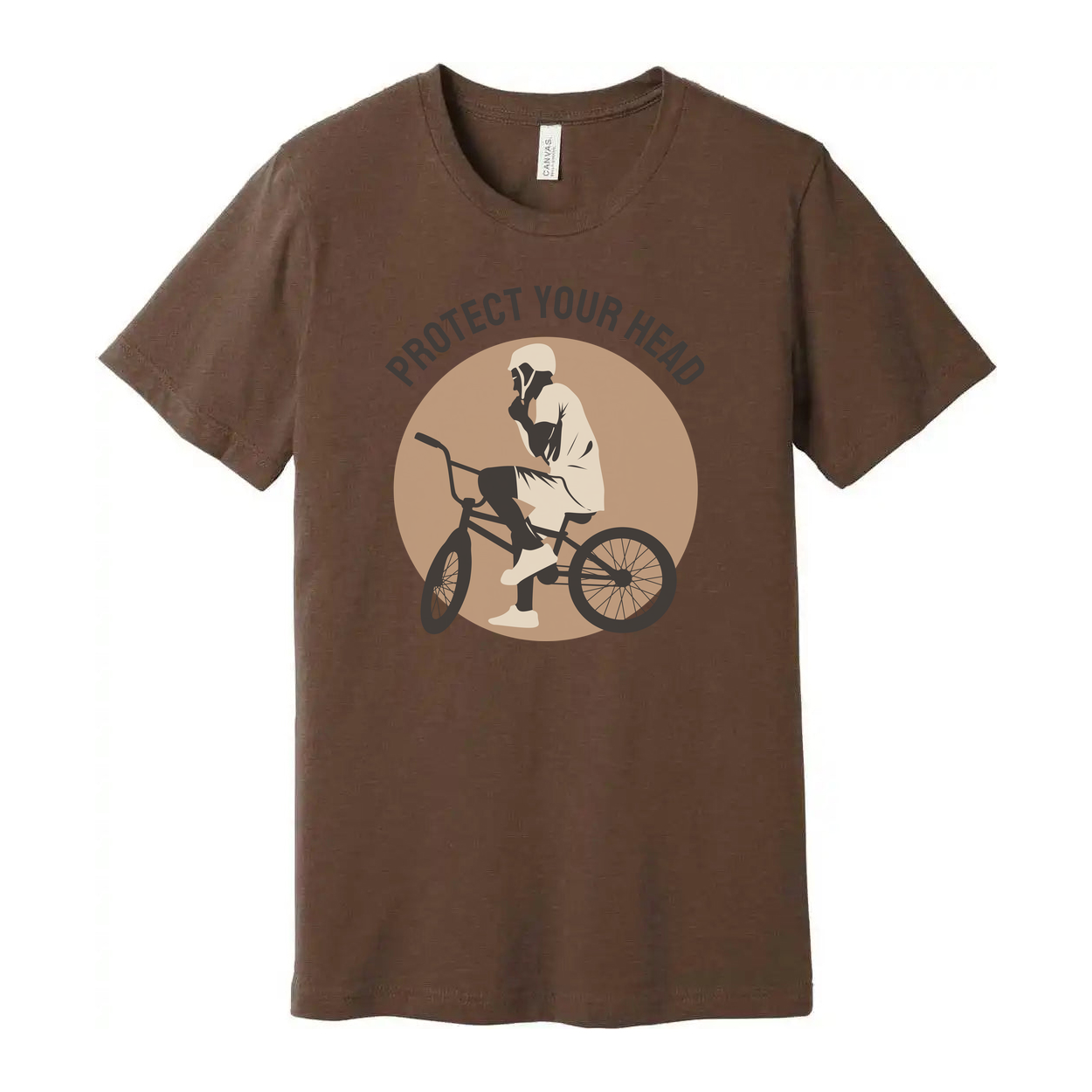 Protect Your Head Bicycle Safety Graphic Tee Featuring Rider On Bike Circle Design For Active Riders
