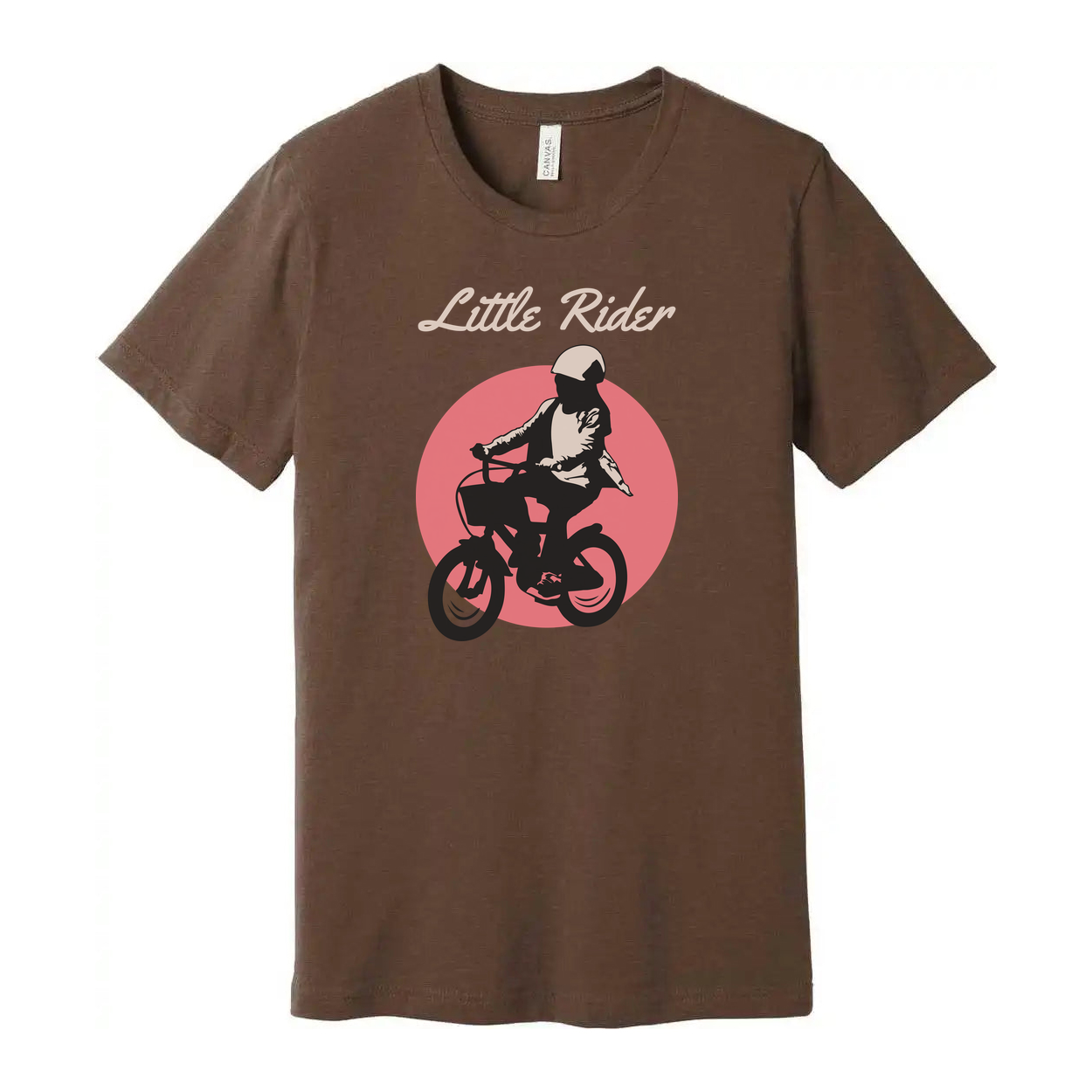 Little Rider Biking Graphic Unisex T Shirt With Pink Circle Backdrop For Casual Wear