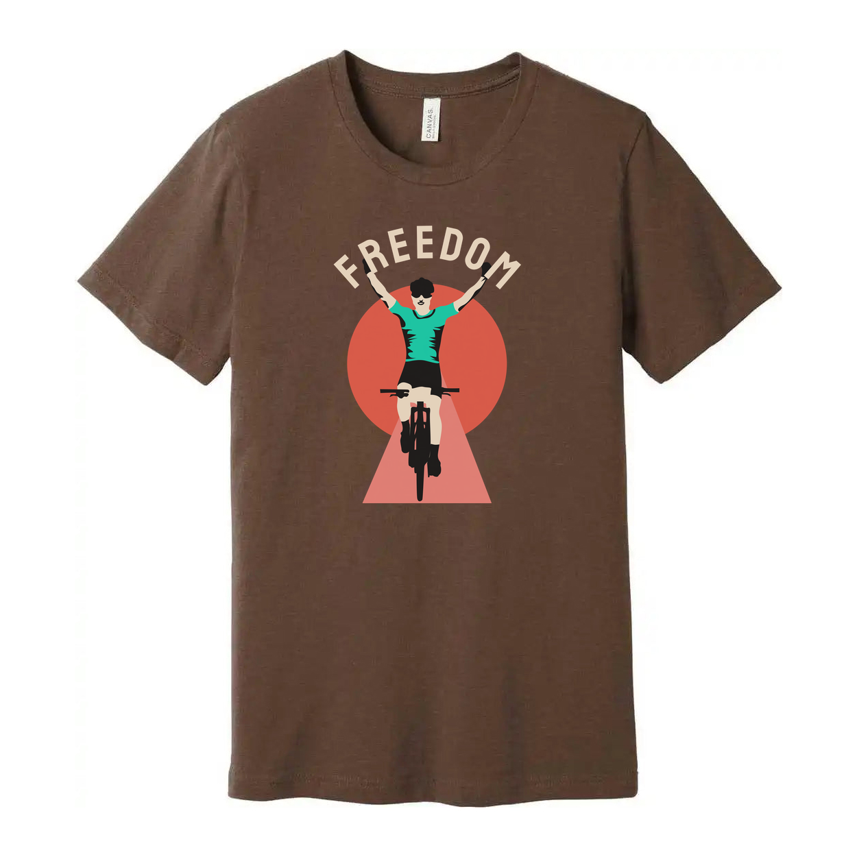 Unisex Cycling Graphic T Shirt With Rider Silhouette and Freedom Arch Design For Active Wear