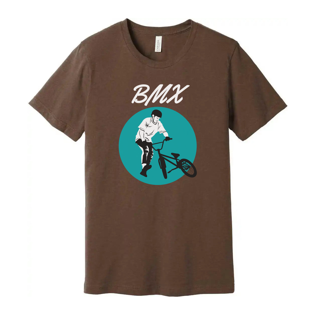 Unisex BMX Rider Graphic T Shirt With Teal Circle Artwork For Biking Enthusiasts
