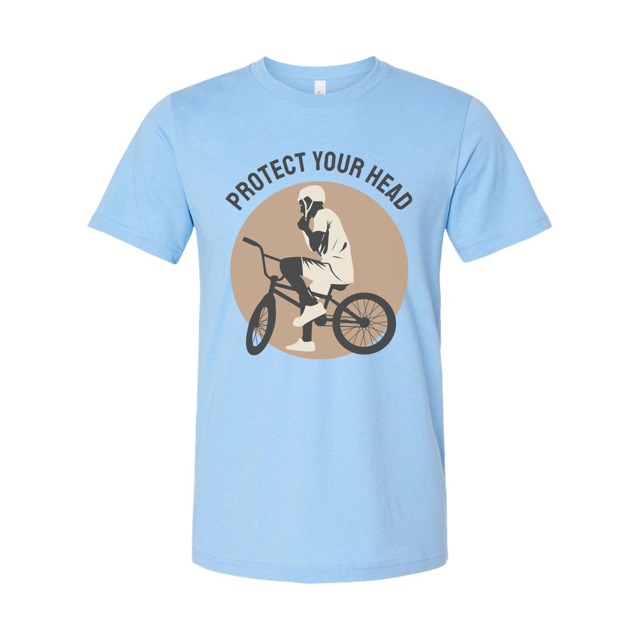 Protect Your Head Bicycle Safety Graphic Tee Featuring Rider On Bike Circle Design For Active Riders
