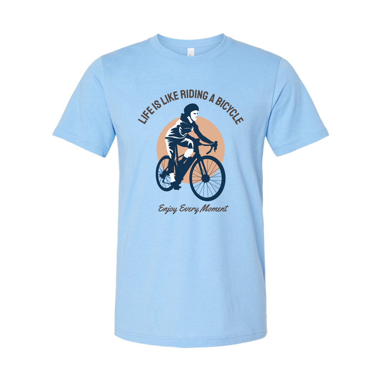 Life Is Like Riding A Bicycle Cycling Graphic T Shirt With Inspirational Quote And Sun Design