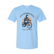 Life Is Like Riding A Bicycle Cycling Graphic T Shirt With Inspirational Quote And Sun Design