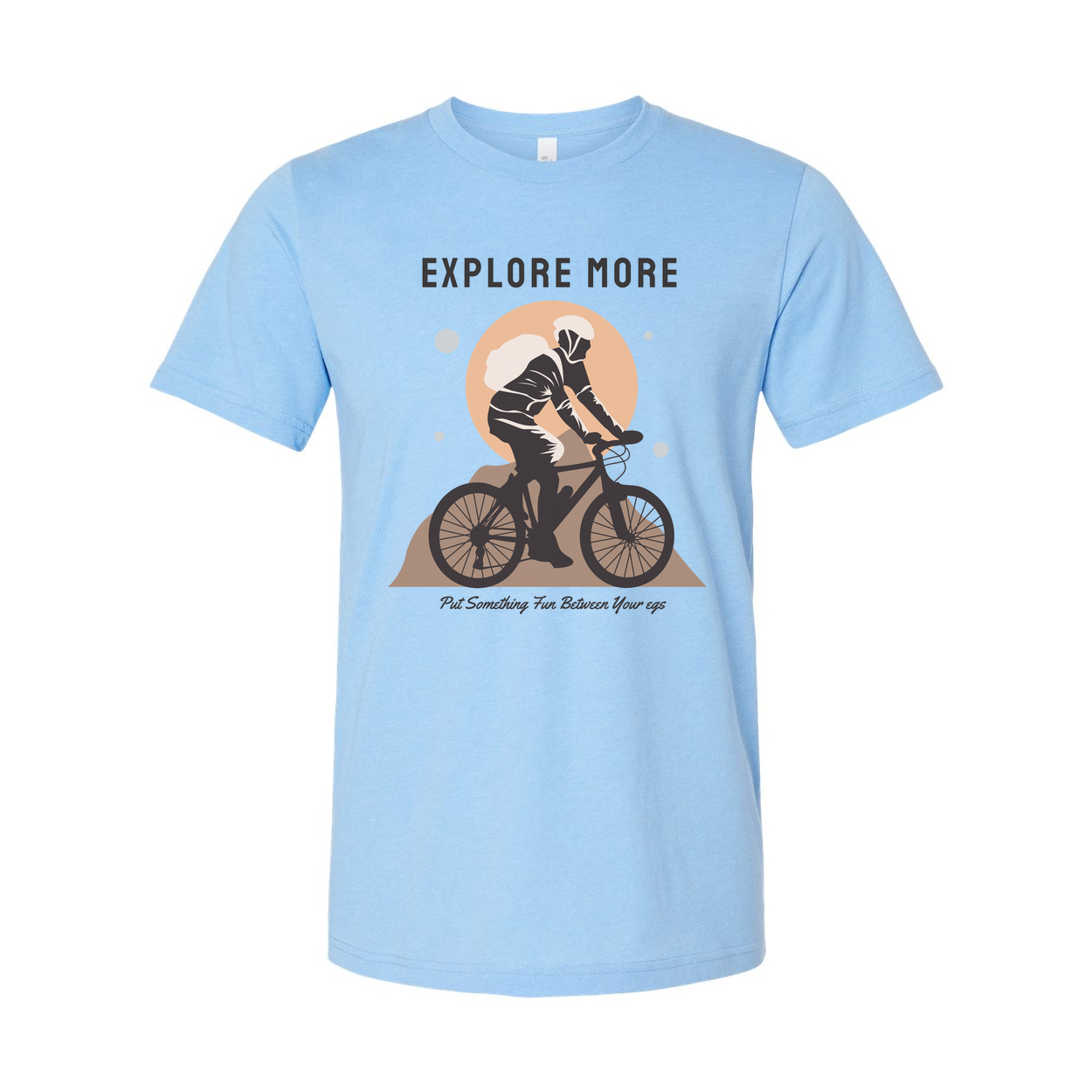 Unisex Cycling Graphic Tee With Explore More Motif Featuring A Rider On A Mountain Trail