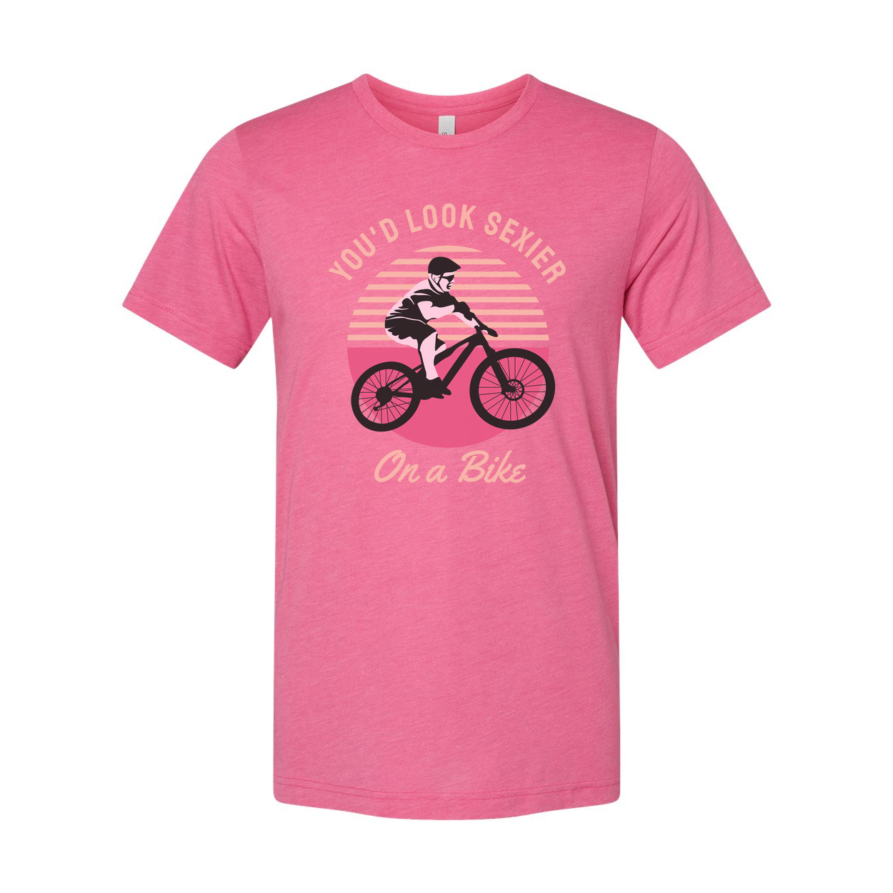 Unisex Bicycle Rider Graphic Tee With Retro Sunset Circle Design For Cycling Enthusiasts