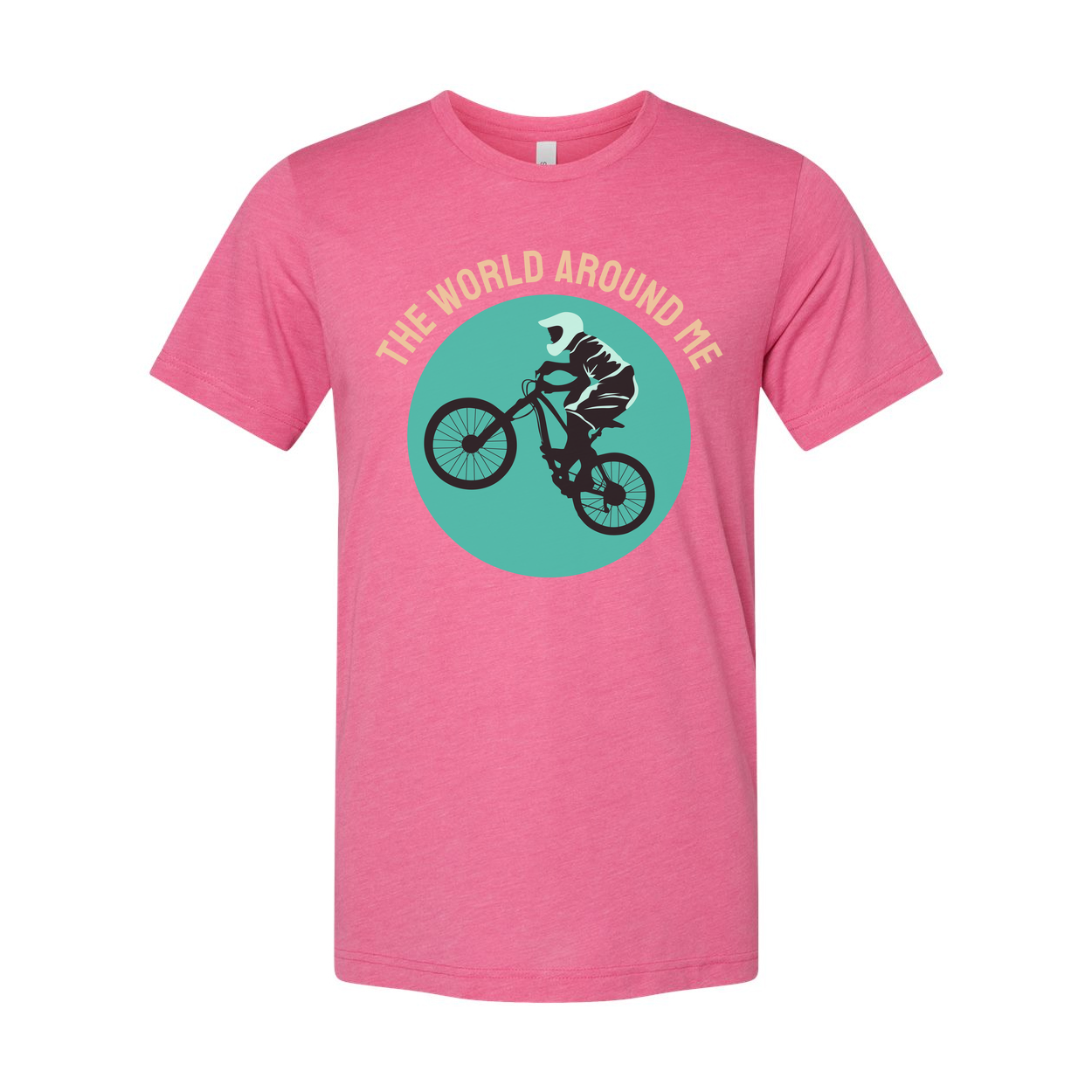 Unisex Cycling Graphic T Shirt With Rider Silhouette Inside Teal Circle Design Artwork