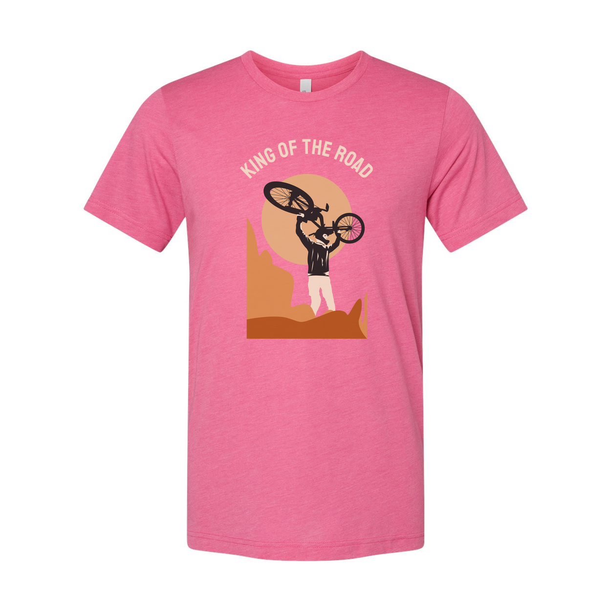 King Of The Road Cycling Graphic Unisex T Shirt Featuring Desert Canyon Silhouette And Sunset
