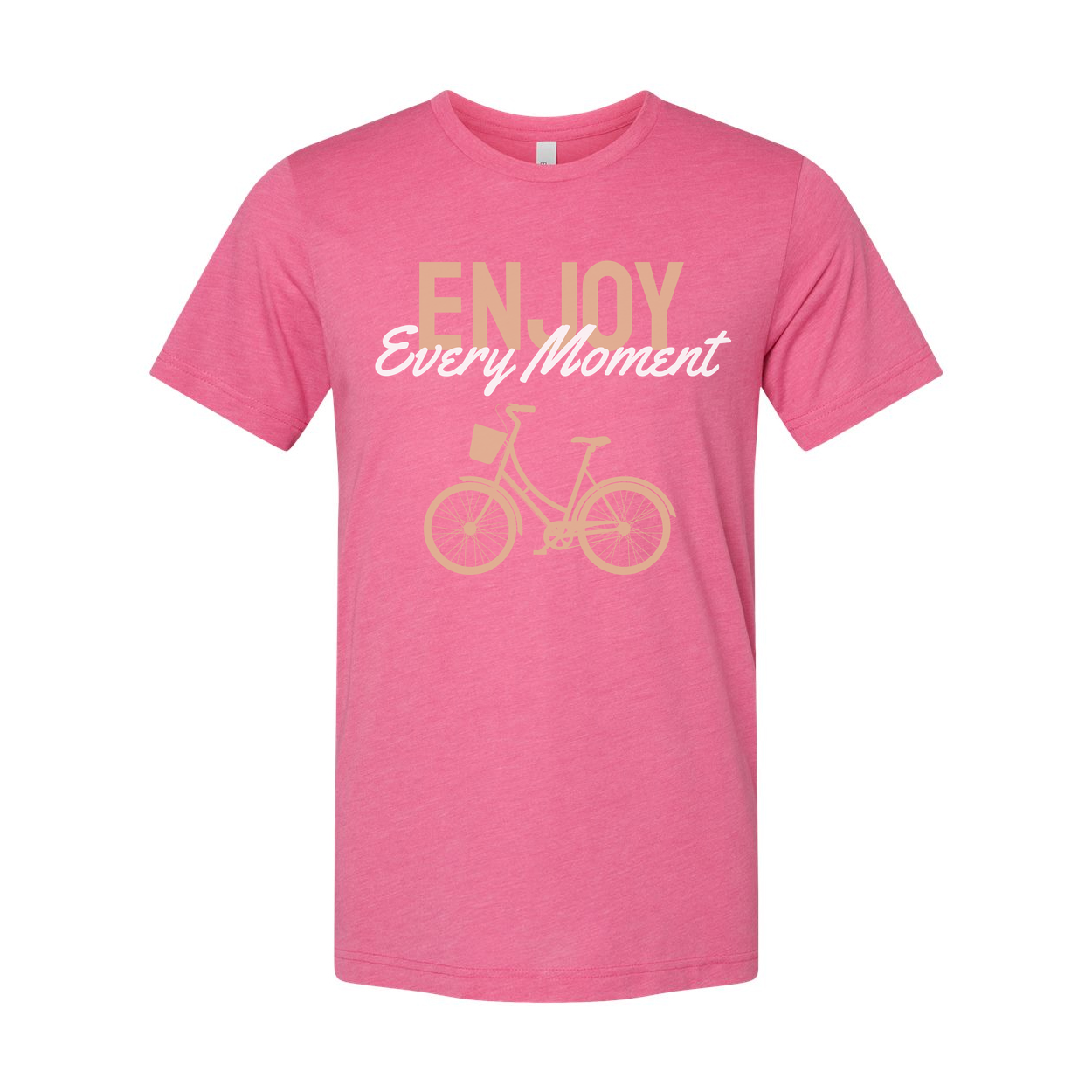 Unisex Cycling Tee With Peach Bicycle Print And Enjoy Every Moment Phrase Graphic