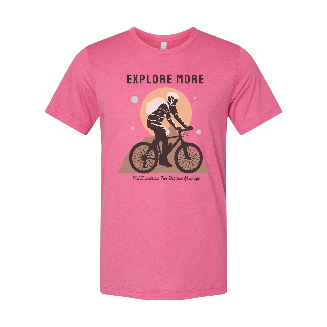 Unisex Cycling Graphic Tee With Explore More Motif Featuring A Rider On A Mountain Trail
