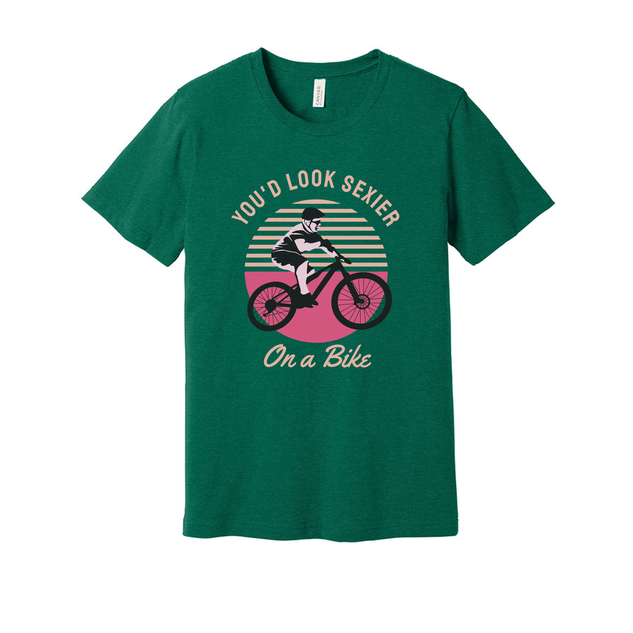 Unisex Bicycle Rider Graphic Tee With Retro Sunset Circle Design For Cycling Enthusiasts