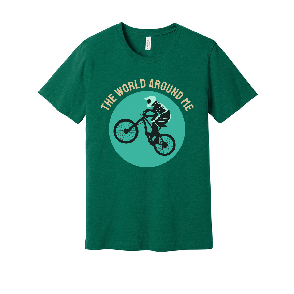 Unisex Cycling Graphic T Shirt With Rider Silhouette Inside Teal Circle Design Artwork