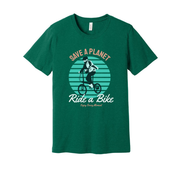 Unisex Bicycle Graphic T Shirt With Save A Planet And Ride A Bike Retro Illustration