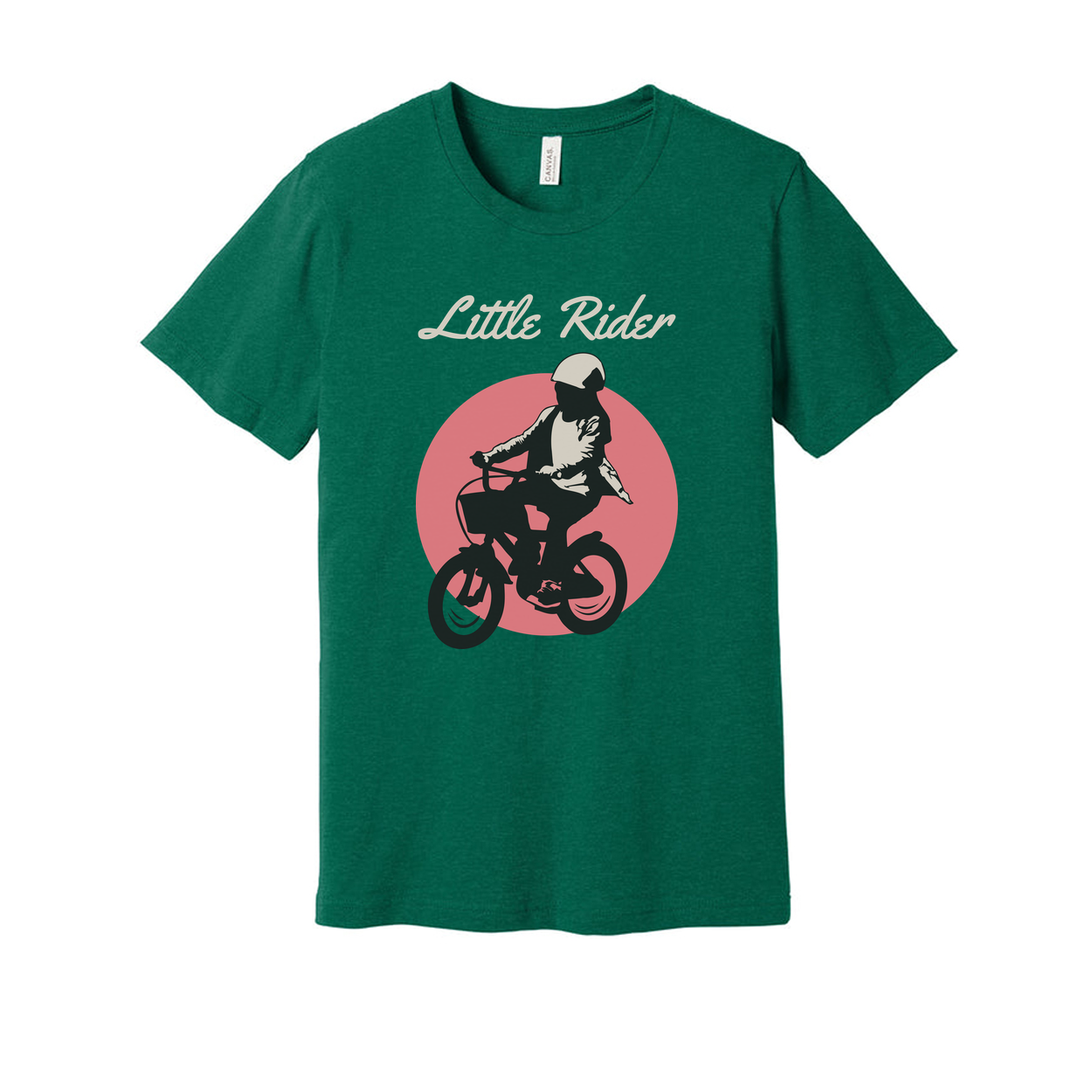 Little Rider Biking Graphic Unisex T Shirt With Pink Circle Backdrop For Casual Wear