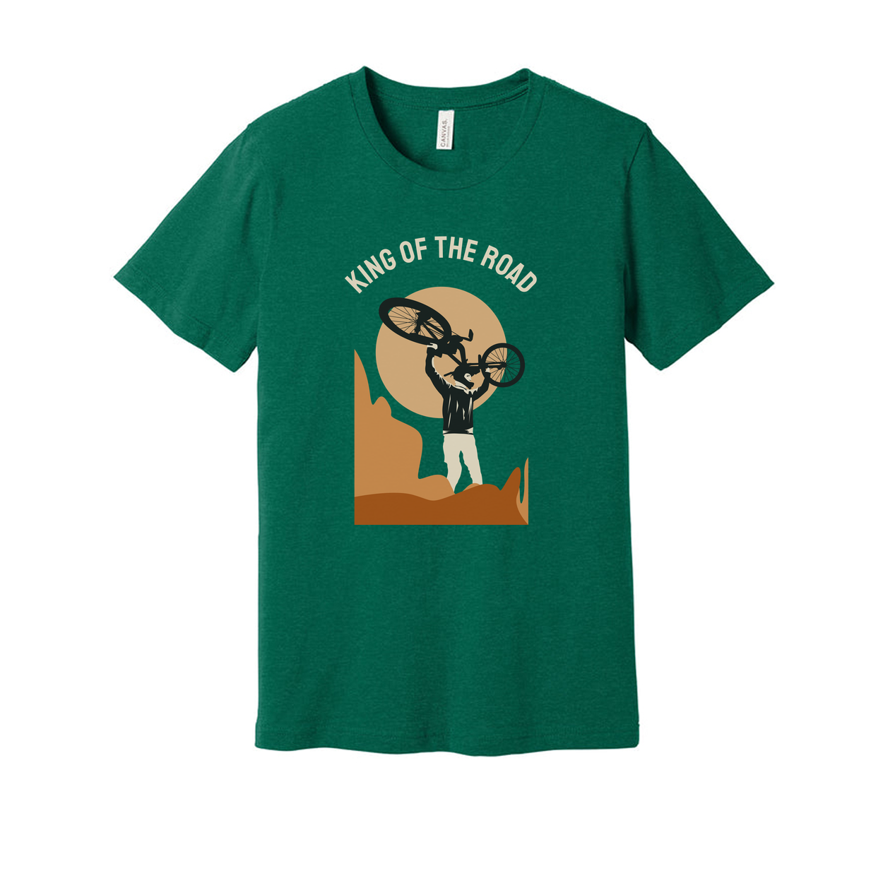 King Of The Road Cycling Graphic Unisex T Shirt Featuring Desert Canyon Silhouette And Sunset