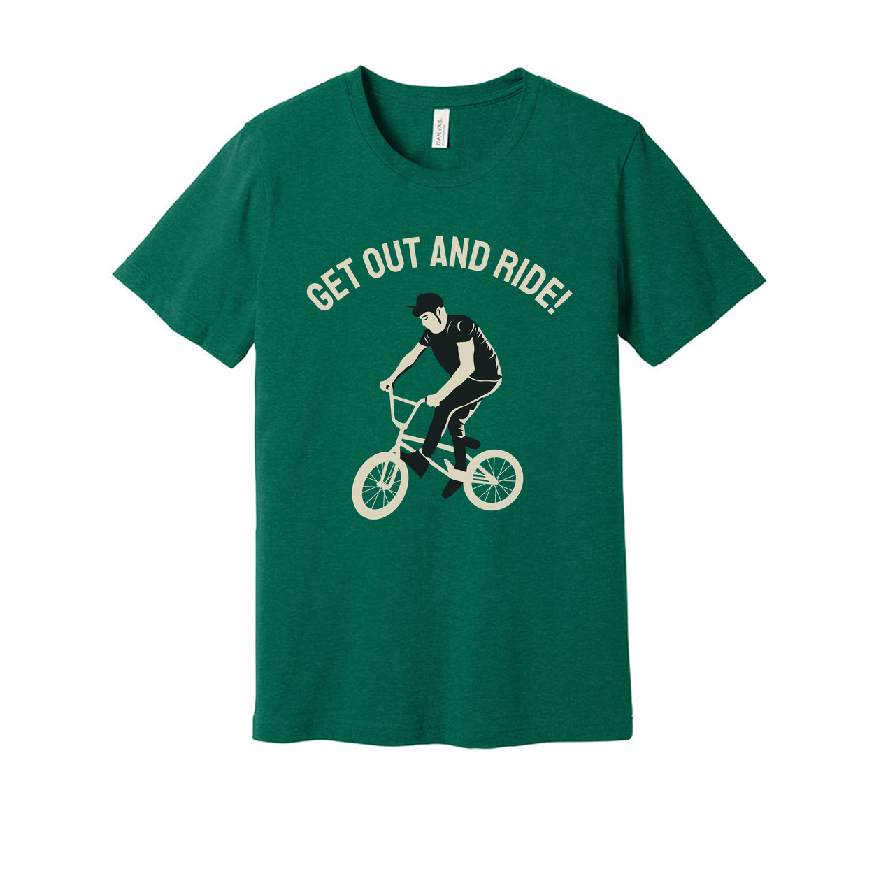 Unisex BMX Rider Graphic Tee For Cyclists With Get Out And Ride Slogan Artwork Bold Design