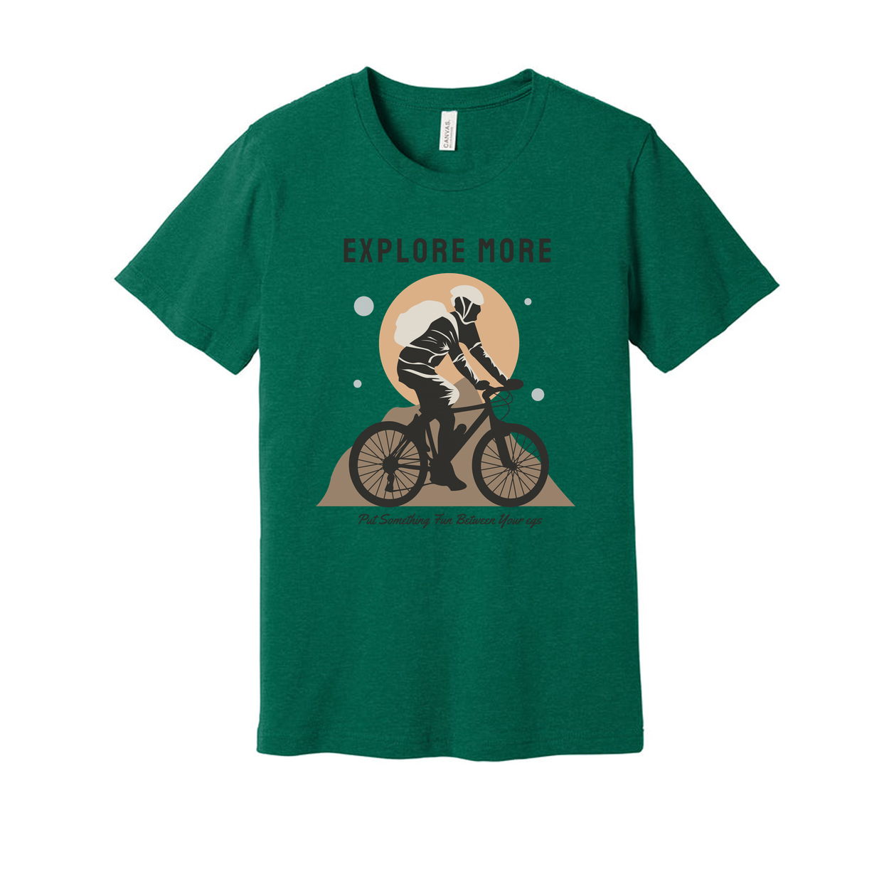 Unisex Cycling Graphic Tee With Explore More Motif Featuring A Rider On A Mountain Trail