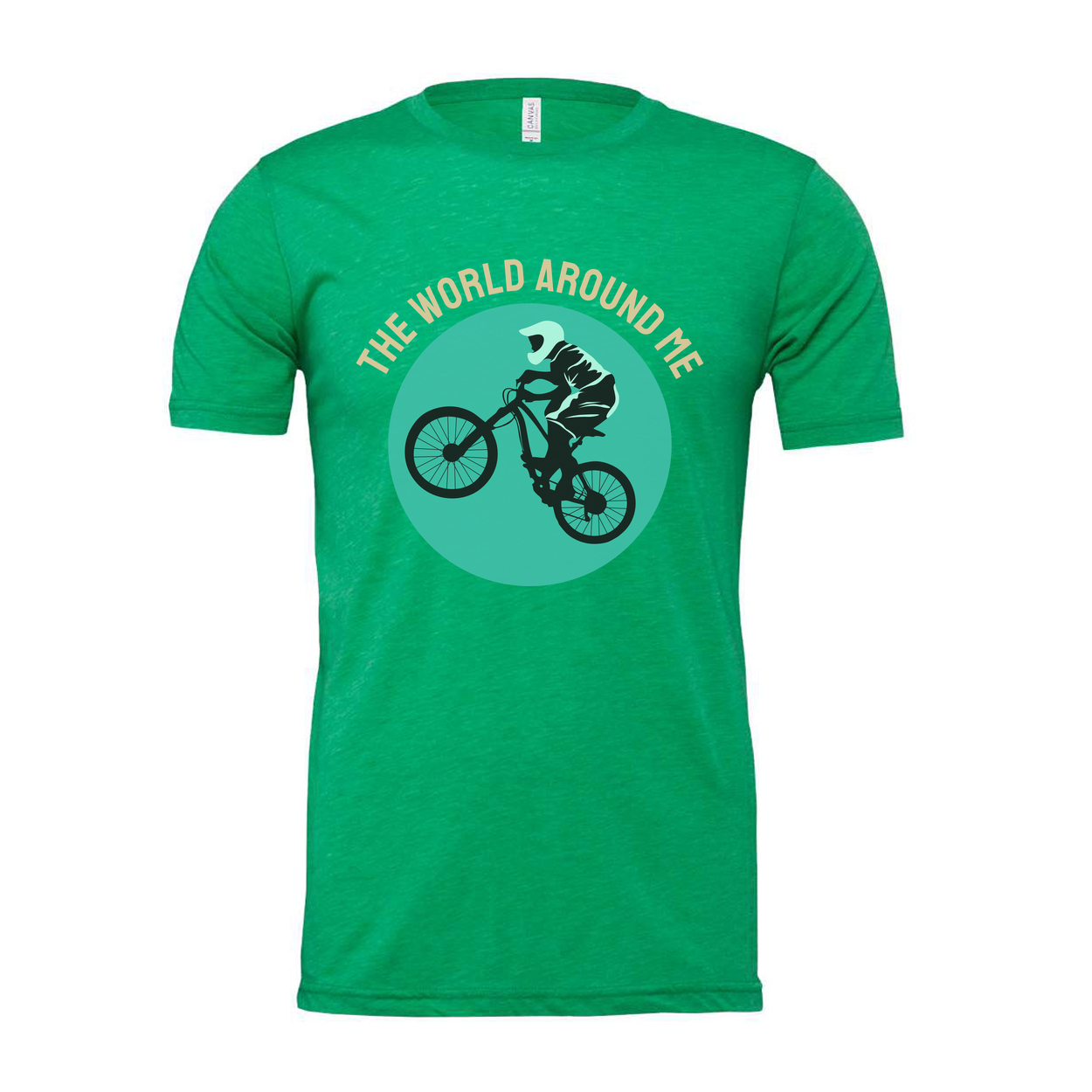Unisex Cycling Graphic T Shirt With Rider Silhouette Inside Teal Circle Design Artwork