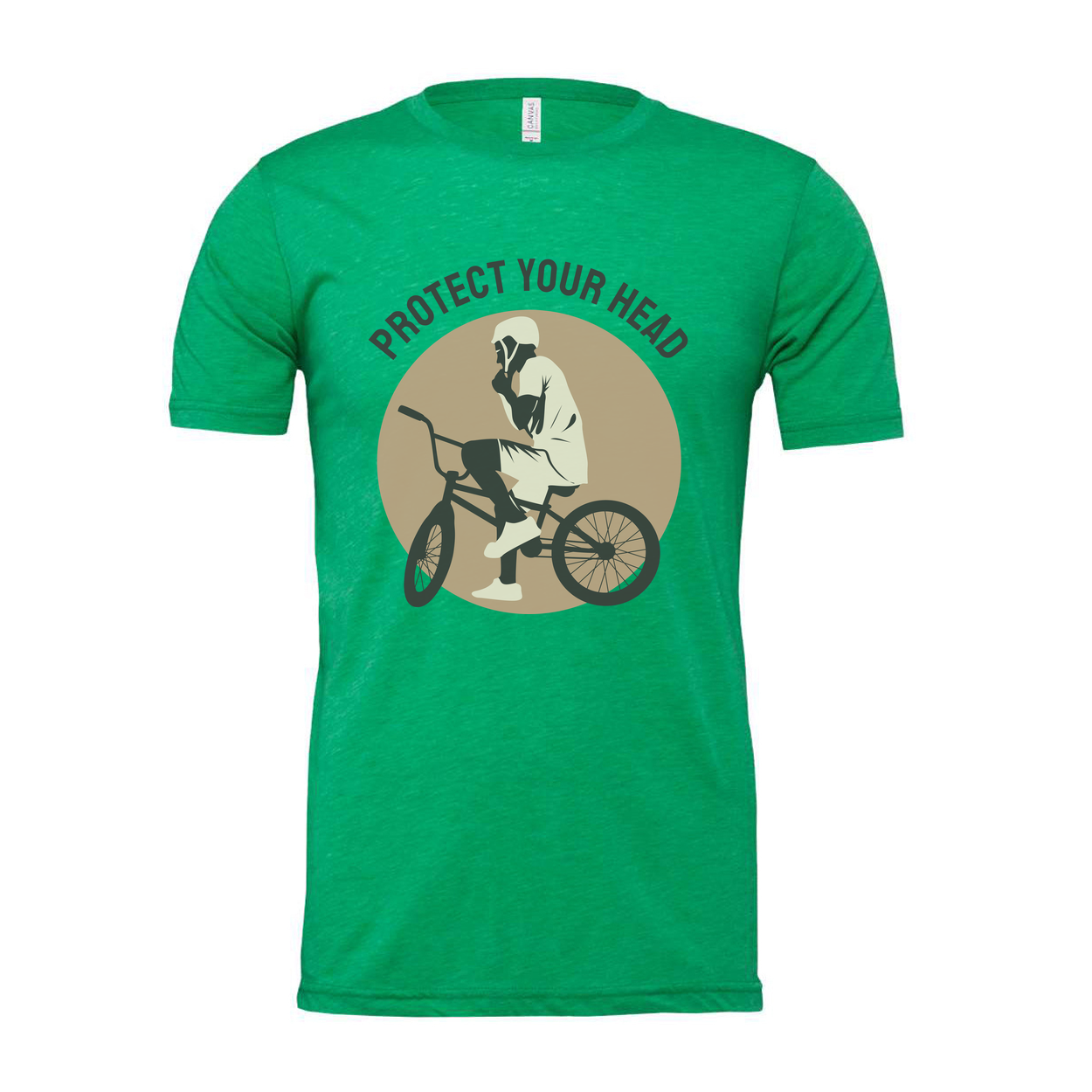 Protect Your Head Bicycle Safety Graphic Tee Featuring Rider On Bike Circle Design For Active Riders