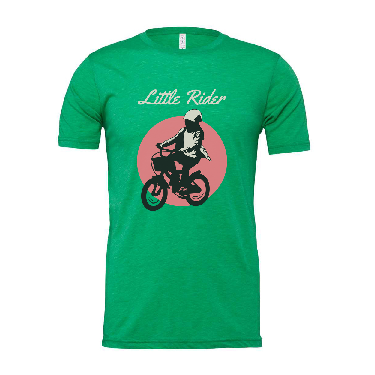 Little Rider Biking Graphic Unisex T Shirt With Pink Circle Backdrop For Casual Wear