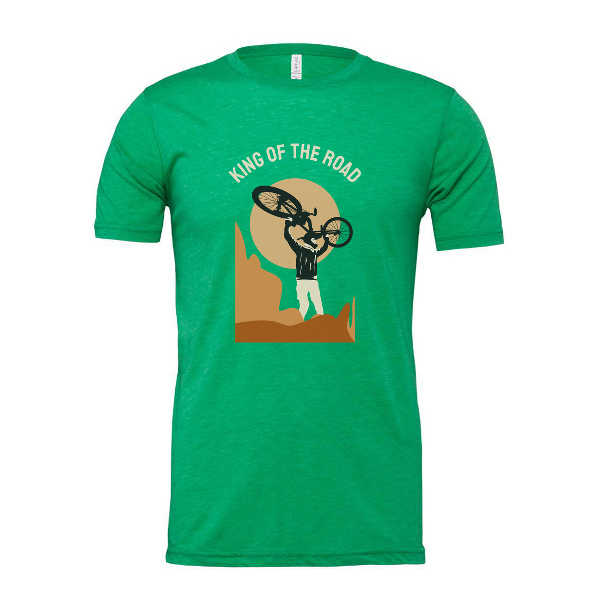 King Of The Road Cycling Graphic Unisex T Shirt Featuring Desert Canyon Silhouette And Sunset