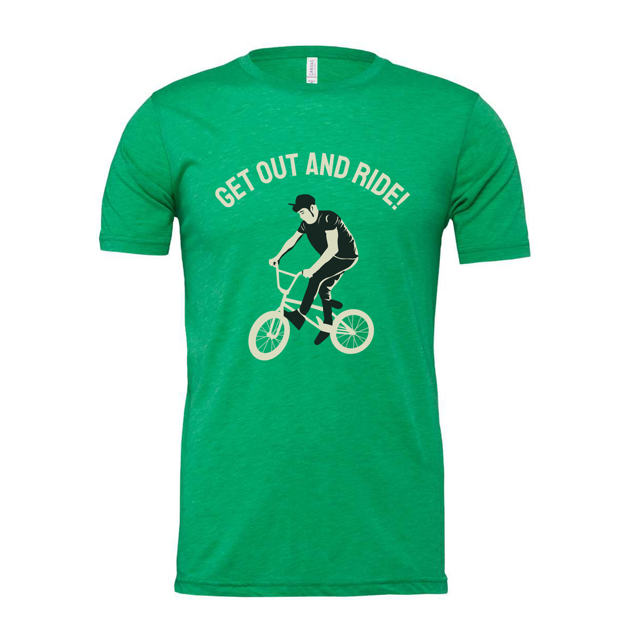 Unisex BMX Rider Graphic Tee For Cyclists With Get Out And Ride Slogan Artwork Bold Design
