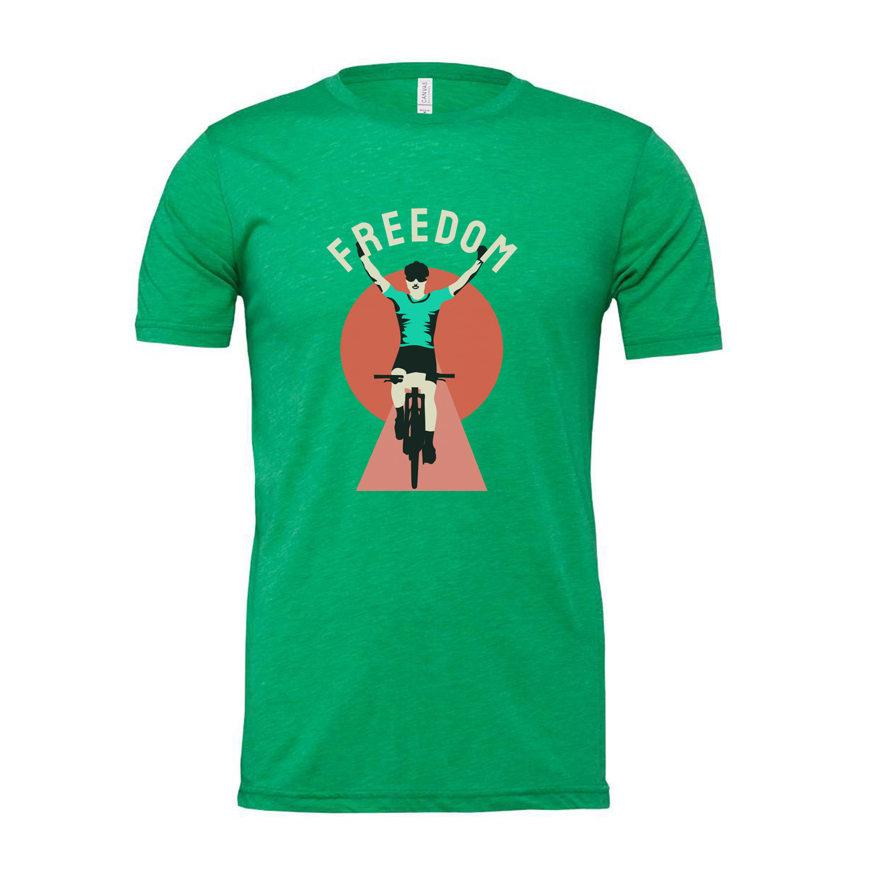 Unisex Cycling Graphic T Shirt With Rider Silhouette and Freedom Arch Design For Active Wear