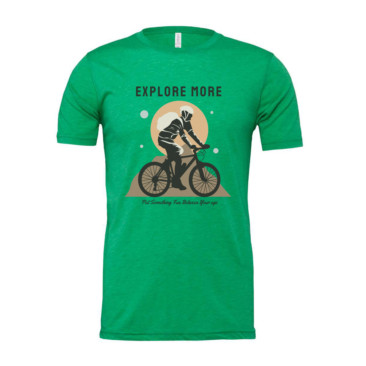 Unisex Cycling Graphic Tee With Explore More Motif Featuring A Rider On A Mountain Trail