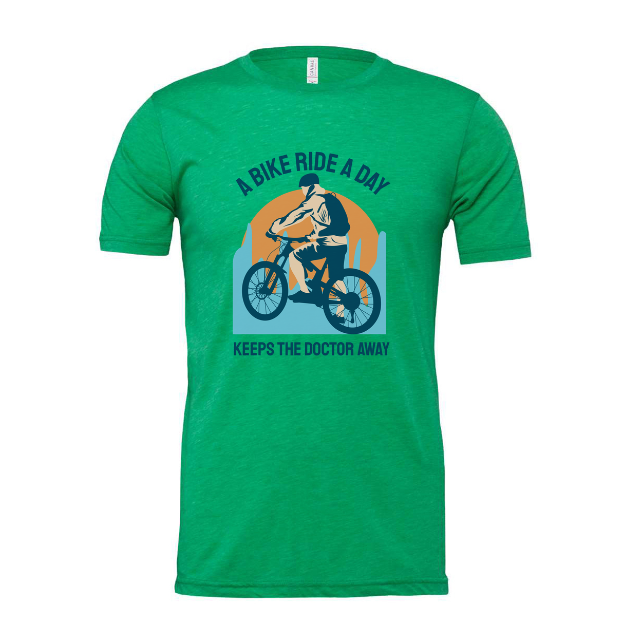 Unisex Bicycle Ride Graphic T Shirt With Sunset Backdrop And A Bike Ride A Day Keeps The Doctor Away