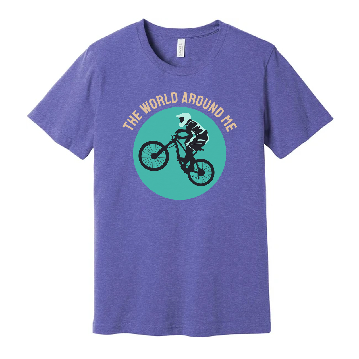 Unisex Cycling Graphic T Shirt With Rider Silhouette Inside Teal Circle Design Artwork