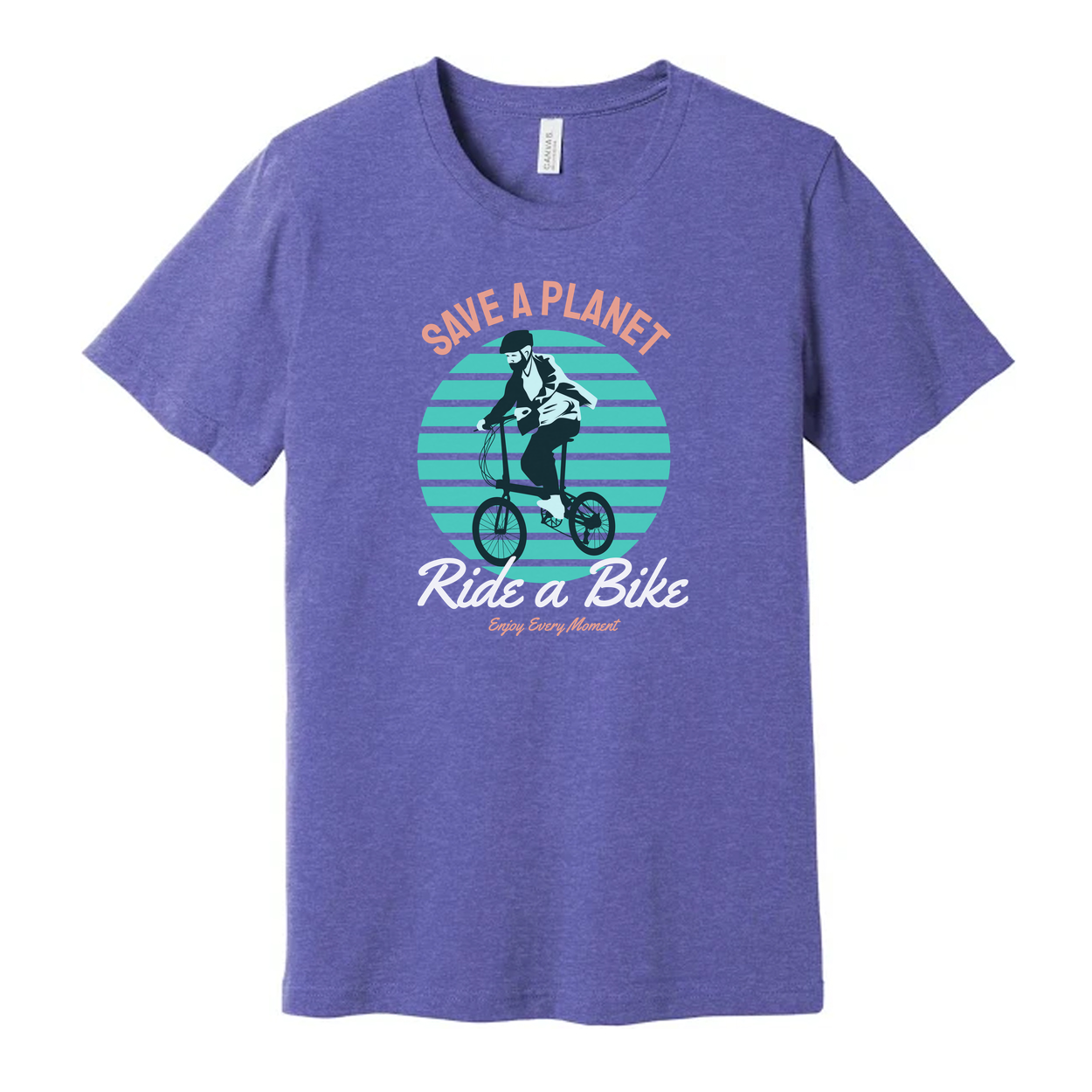 Unisex Bicycle Graphic T Shirt With Save A Planet And Ride A Bike Retro Illustration