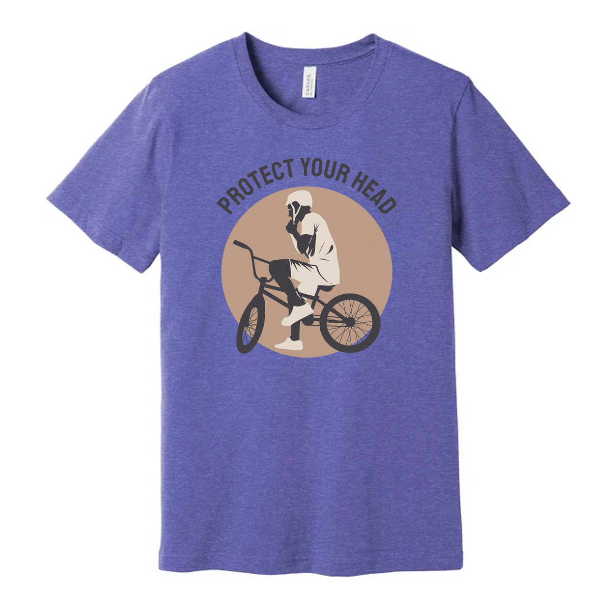 Protect Your Head Bicycle Safety Graphic Tee Featuring Rider On Bike Circle Design For Active Riders