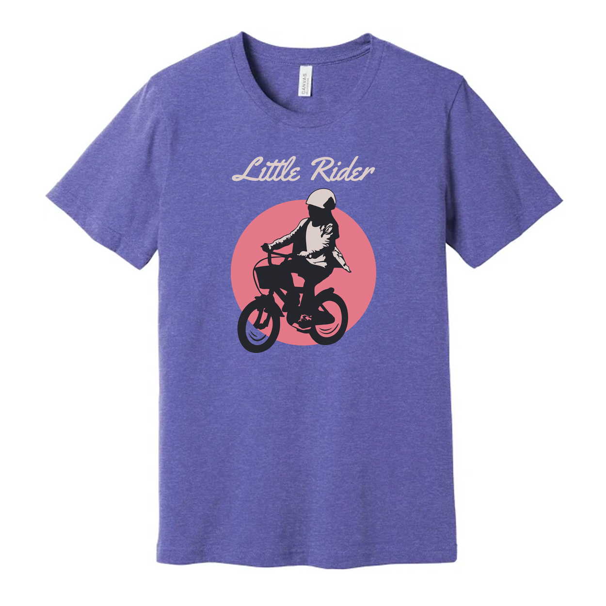 Little Rider Biking Graphic Unisex T Shirt With Pink Circle Backdrop For Casual Wear