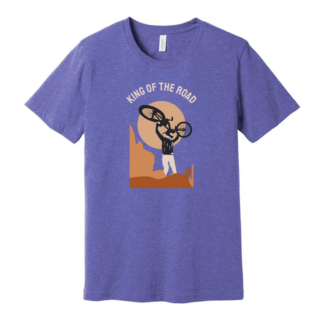 King Of The Road Cycling Graphic Unisex T Shirt Featuring Desert Canyon Silhouette And Sunset