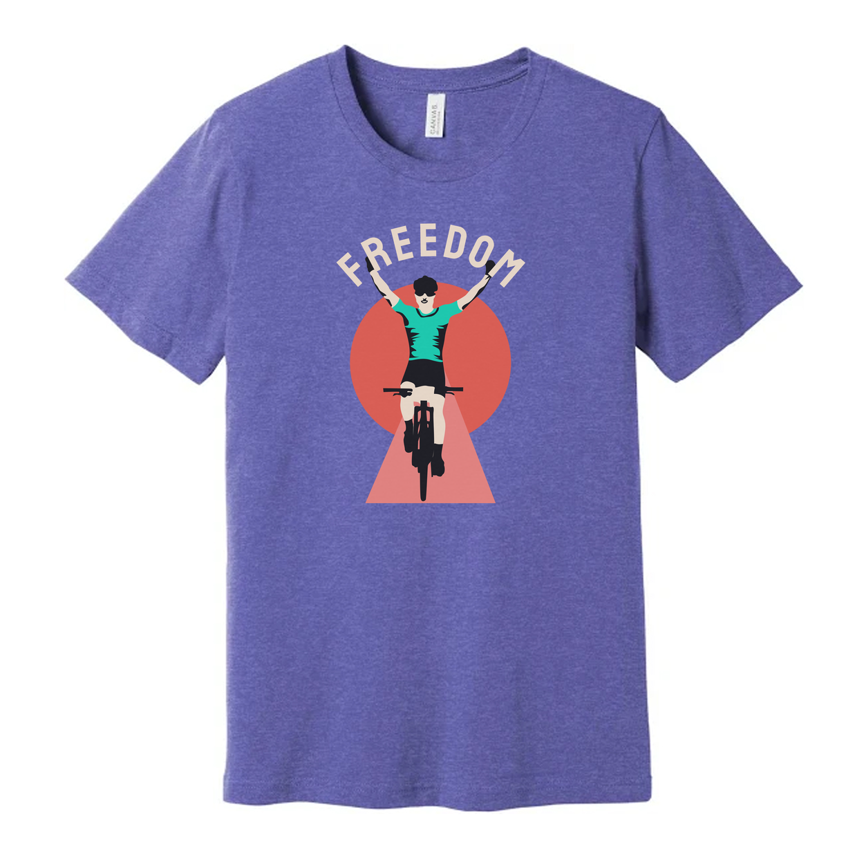 Unisex Cycling Graphic T Shirt With Rider Silhouette and Freedom Arch Design For Active Wear