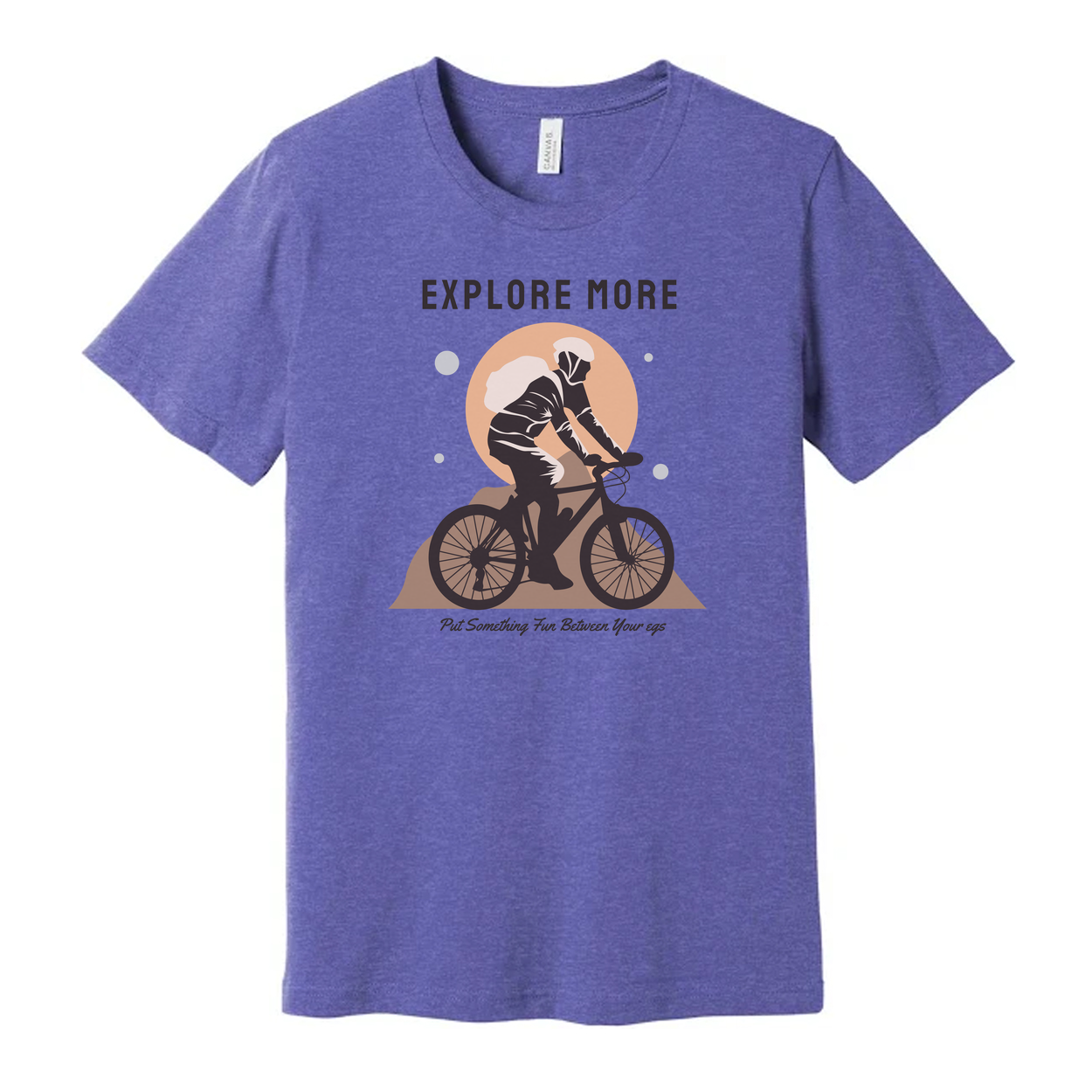 Unisex Cycling Graphic Tee With Explore More Motif Featuring A Rider On A Mountain Trail