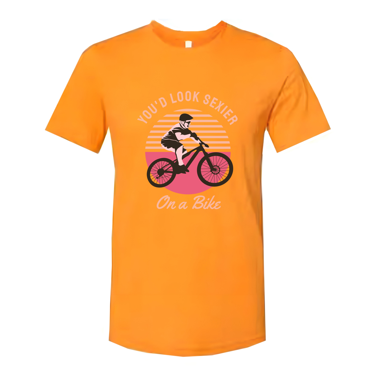 Unisex Bicycle Rider Graphic Tee With Retro Sunset Circle Design For Cycling Enthusiasts