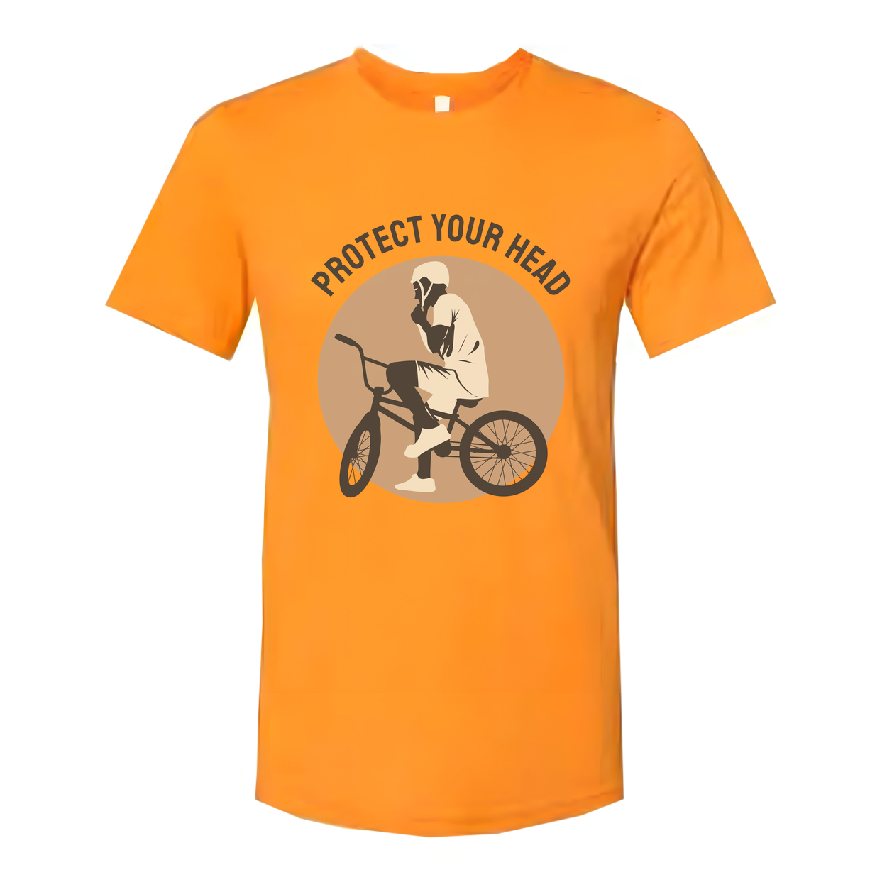 Protect Your Head Bicycle Safety Graphic Tee Featuring Rider On Bike Circle Design For Active Riders