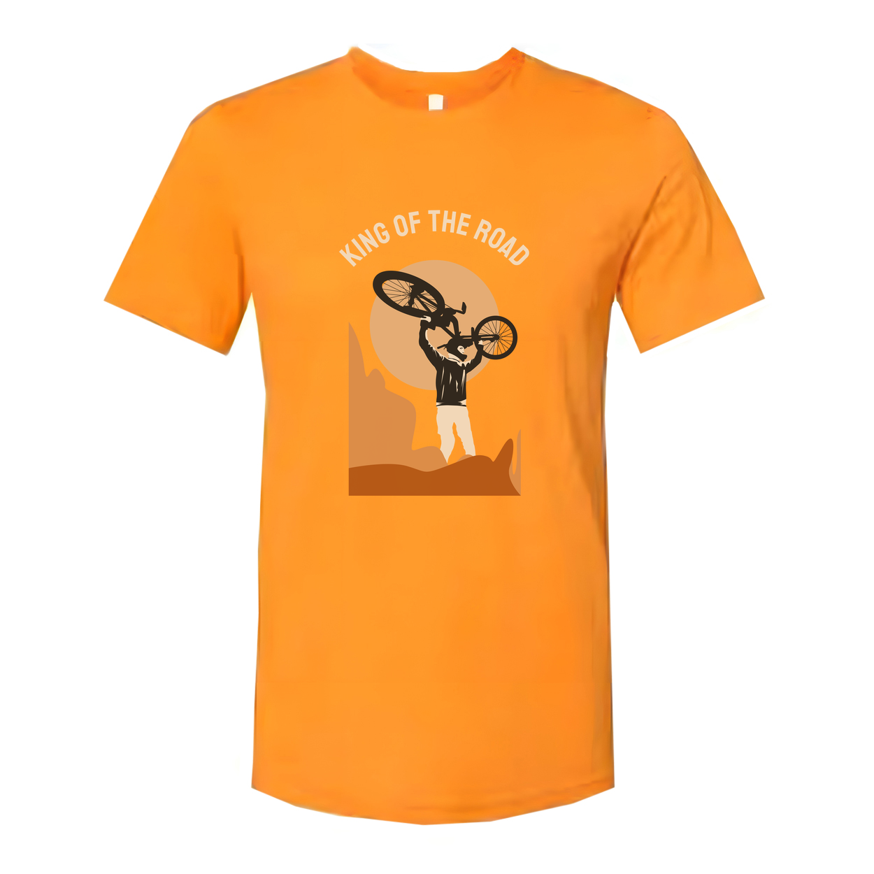 King Of The Road Cycling Graphic Unisex T Shirt Featuring Desert Canyon Silhouette And Sunset