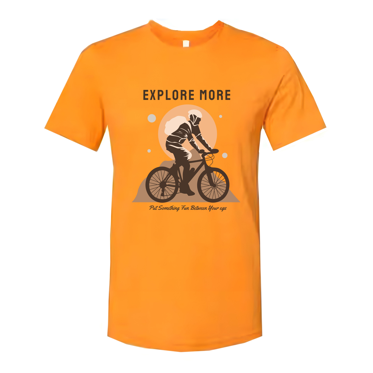 Unisex Cycling Graphic Tee With Explore More Motif Featuring A Rider On A Mountain Trail