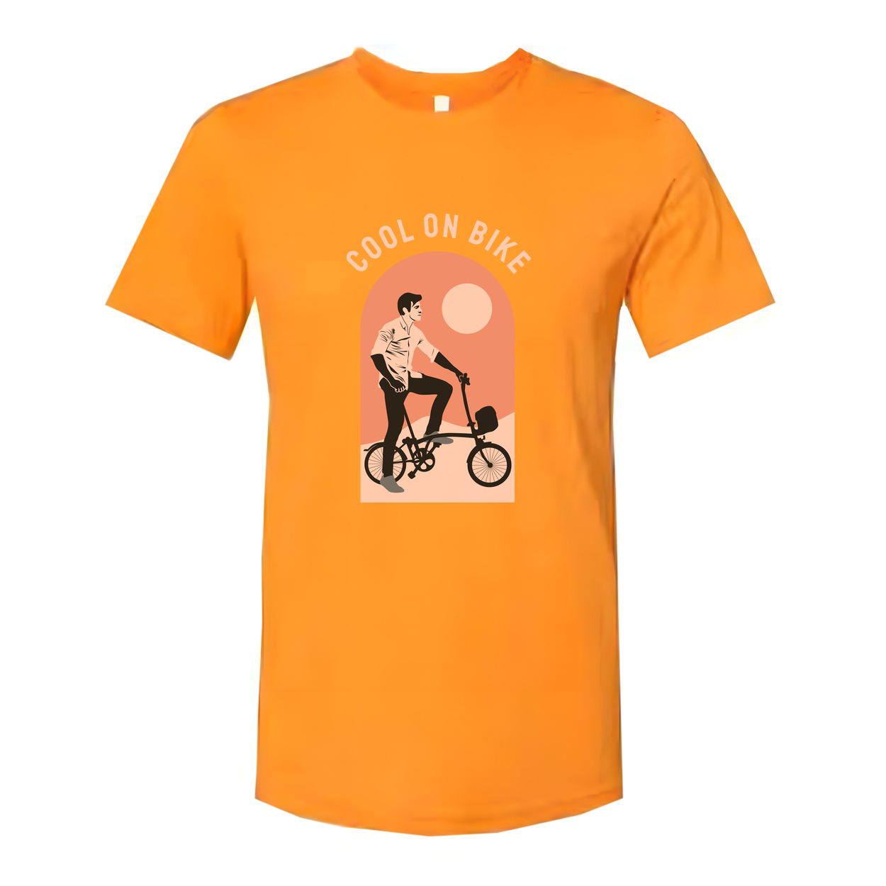 Unisex Bicycle Rider Graphic T-Shirt With Arch Sunset Design For Casual Everyday Wear