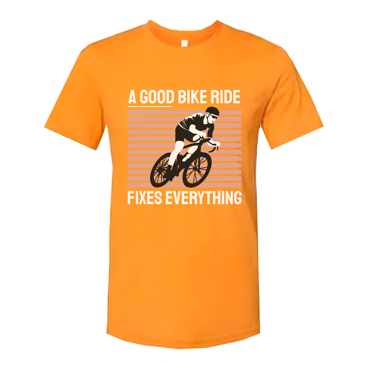 Graphic Cycling Tee With Retro Striped Background And Rider In Motion Illustration