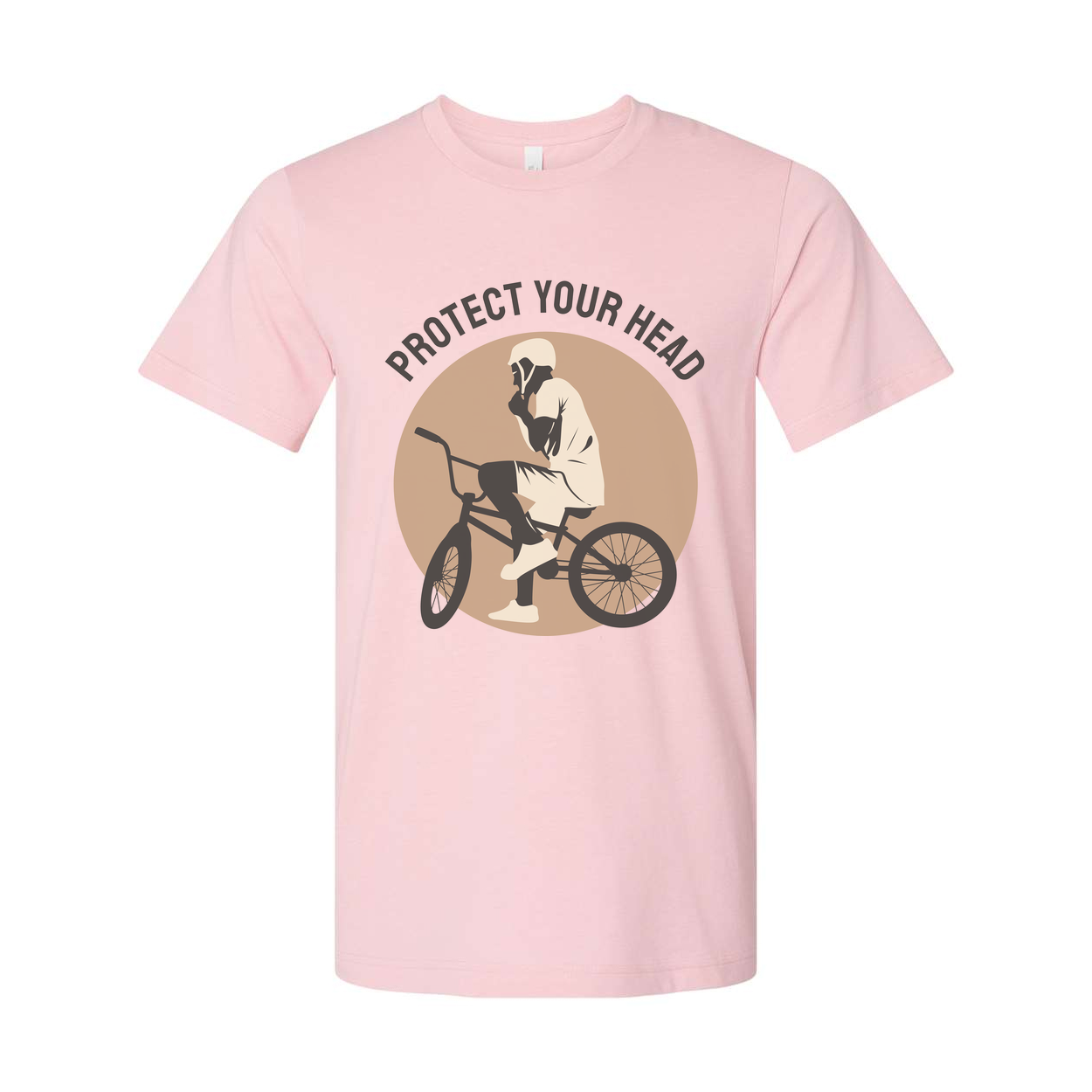 Protect Your Head Bicycle Safety Graphic Tee Featuring Rider On Bike Circle Design For Active Riders