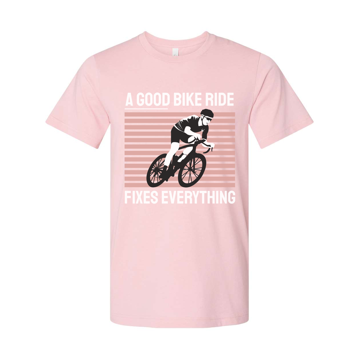Graphic Cycling Tee With Retro Striped Background And Rider In Motion Illustration